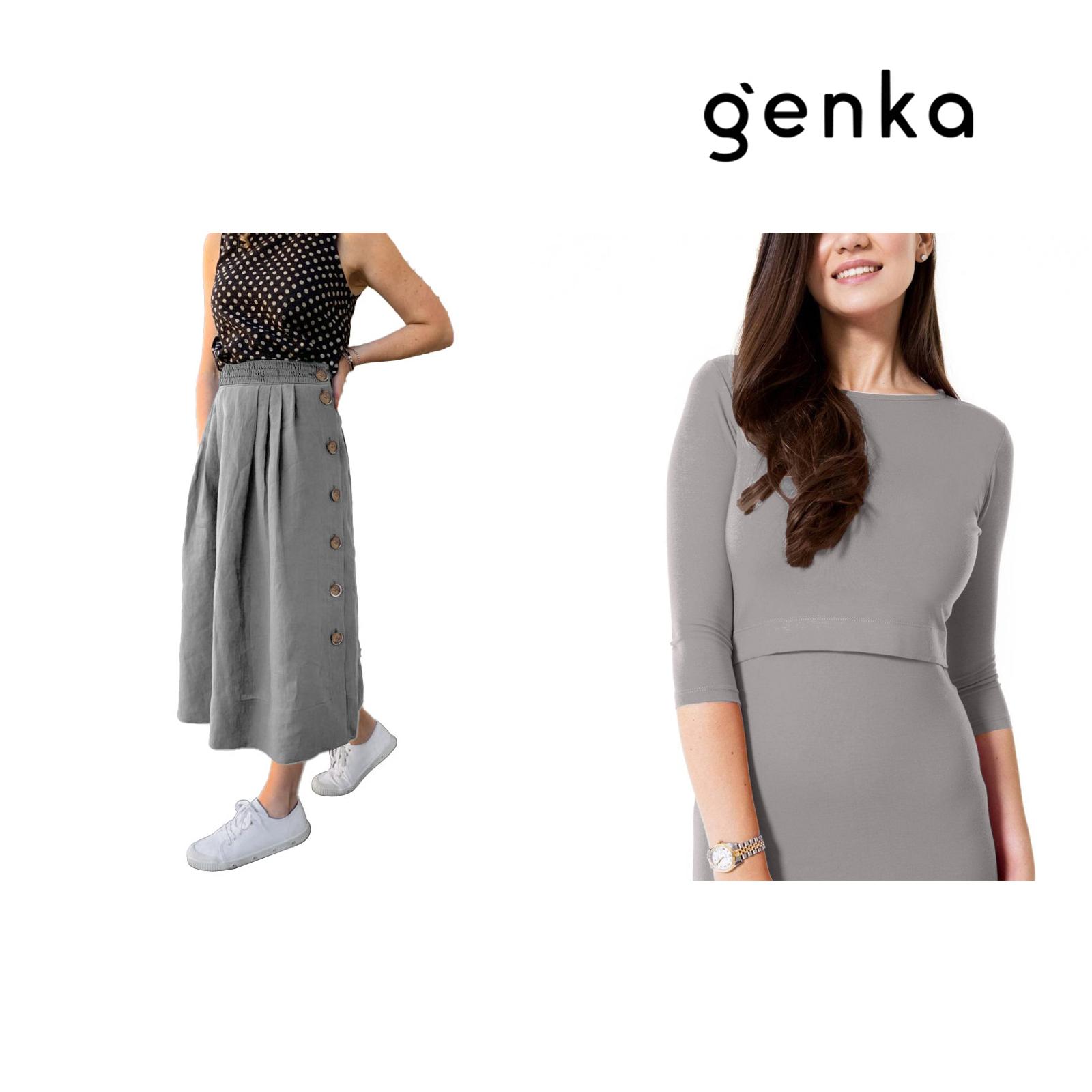 GENKA - One Set Atasan Wanita Chloe & Rok Kancing Carol Midi Skirt - Image 4